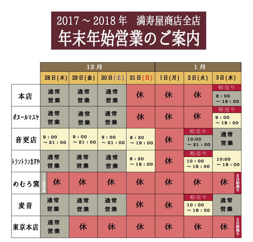 年末年始営業 休業のご案内 最新情報 プレスリリース 満寿屋商店 ますや